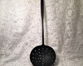 Rustic Antique Hand Forged Cast Iron Strainer Spoon, Skimmer, Oil Filter, Colander, Primitive Kitchen Decor, Nice Hung By a Hearth.,