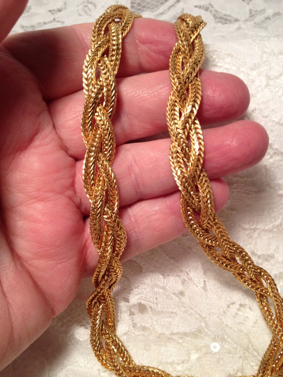 Braid on Braid Gold Tone Necklace, 15 Inch Braided