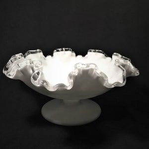 Fenton Large Silver Crest Milk Glass Footed Bowl, Compote With Ruffled ...
