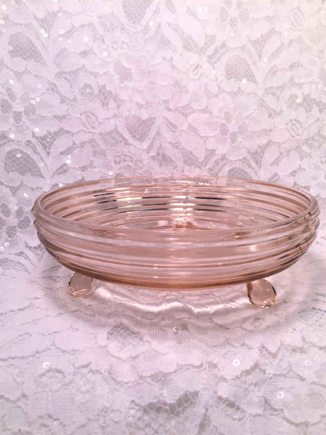 Pink Manhattan Depression Glass Open Candy Bowl Ribbed Pink Etsy