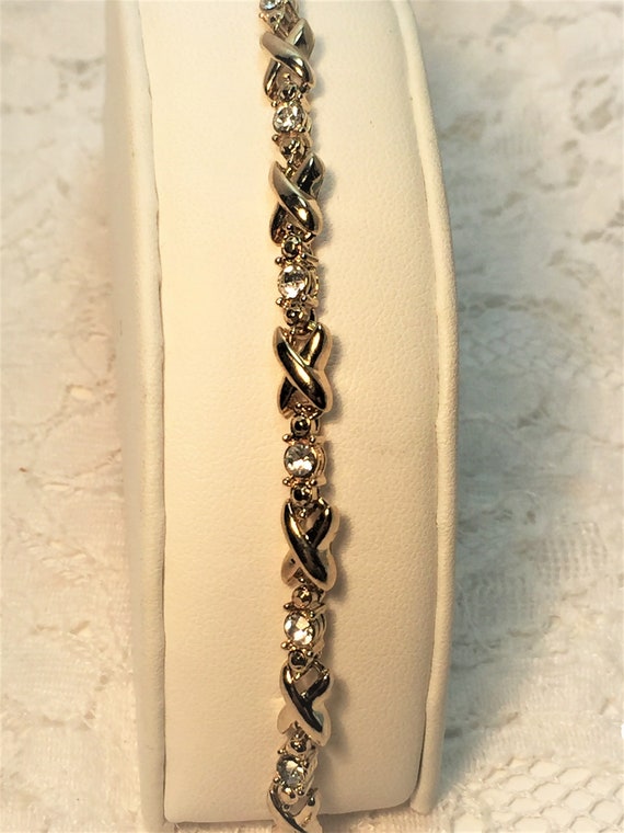Avon Gold Tone Bracelet With Diamond like Rhinestone Tennis Bracelet Tab Set Stones X Pattern Between Stones. Etsy