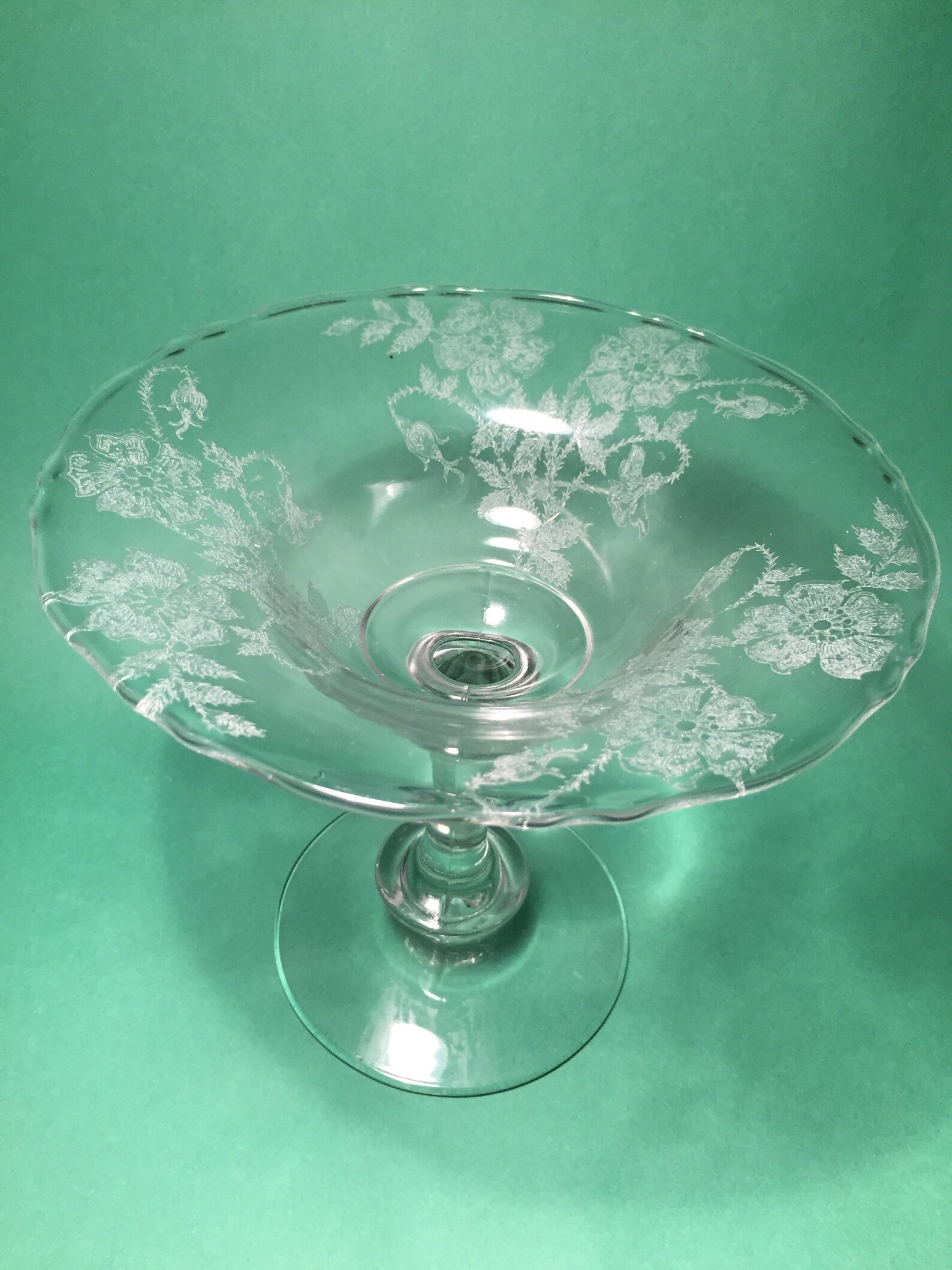 Clear Glass Compote With Etched Flowers Wild Rose Pattern Etsy
