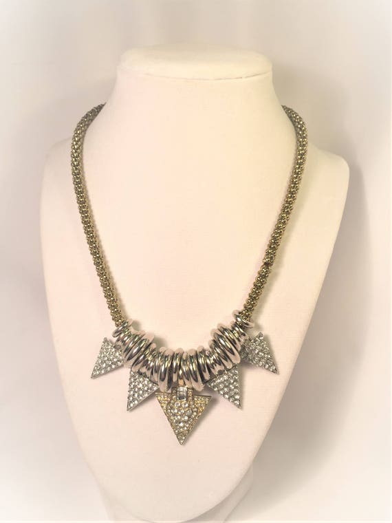 Unusual Silver and Gold Tone Necklace, Gold Hollow