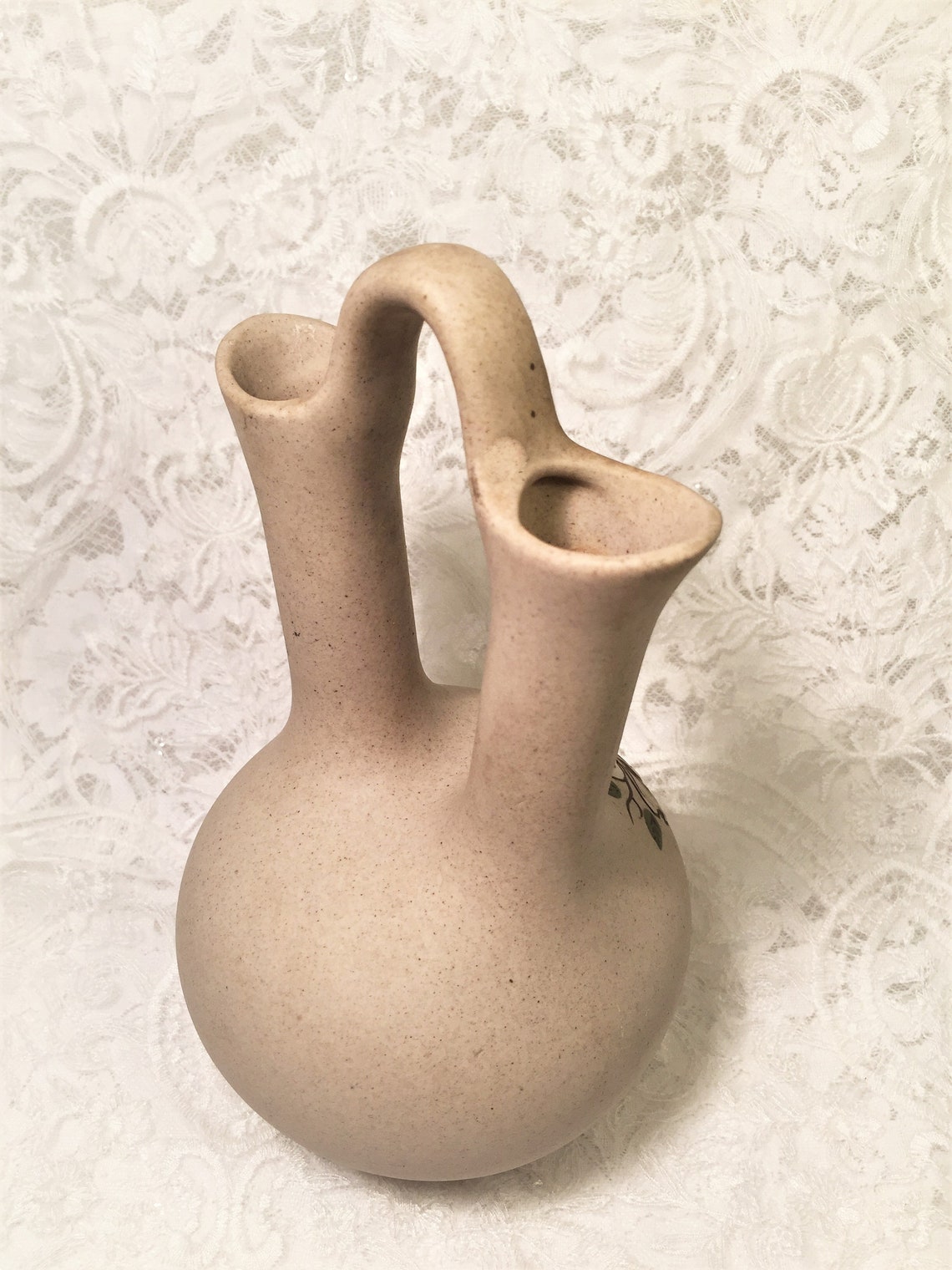 Hand Made Pigeon Pottery Double Stem Earthenware Beige Etsy