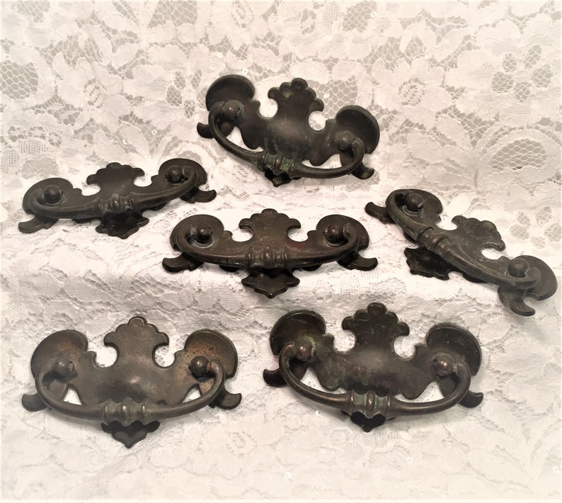 Lot Of 6 Brass Ornate Chippendale Style Dresser Drawer Cabinet Etsy