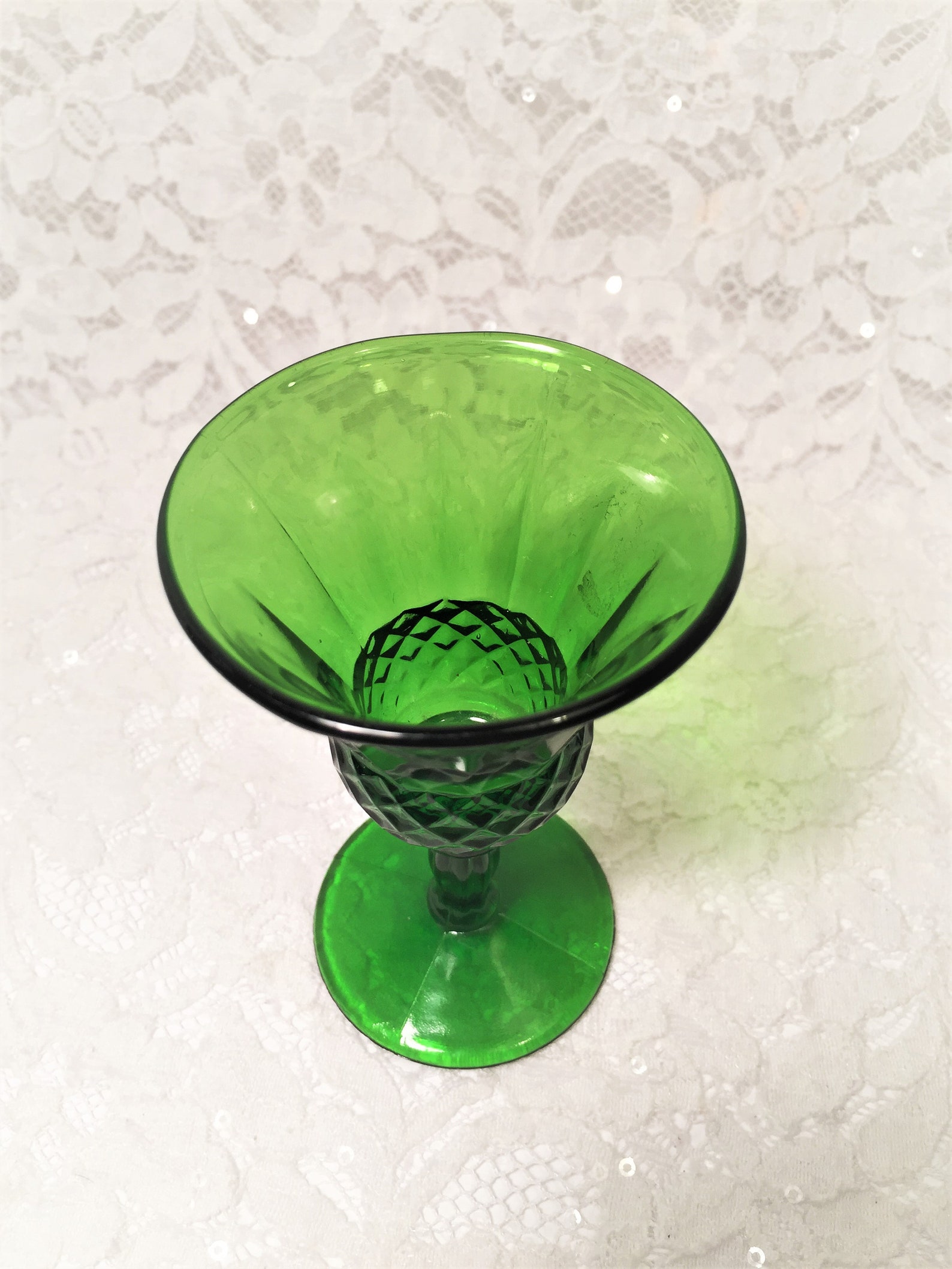 Emerald Green Cordial Glass Diamond Pattern at Base of Bowl | Etsy