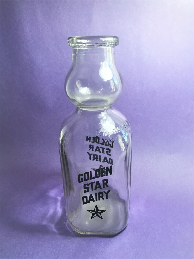 Golden Star Dairy One Quart Cream Top Milk Bottle Square Etsy