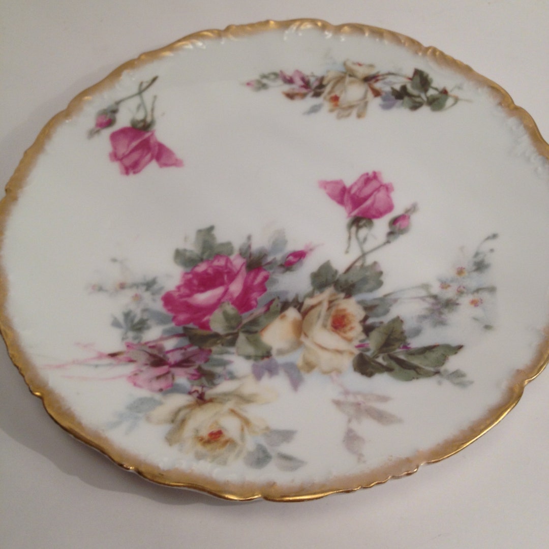 Limoges France, Depose, Circa 19071919, Pink and Yellow Roses on White