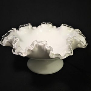 Fenton Large Silver Crest Milk Glass Footed Bowl Compote With - Etsy