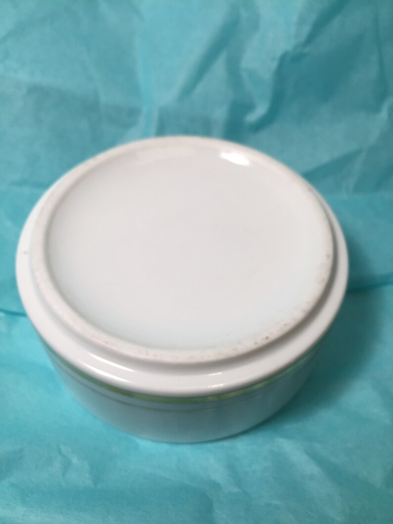 Chokin Art Round White Porcelain Trinket Dish with 24K Peacocks and Flowers Design Asian Symbols on Lid.