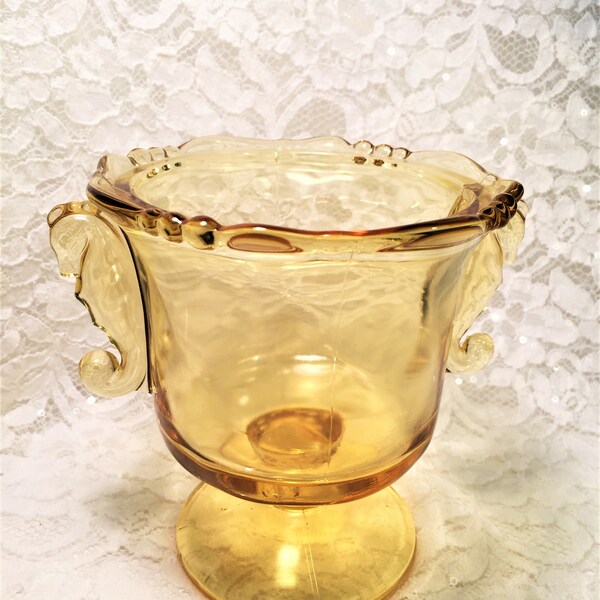 Heisey by Imperial Glass, Yellow Candy Dish or Compote Without Lid, Seahorse Handles, Rare Color.
