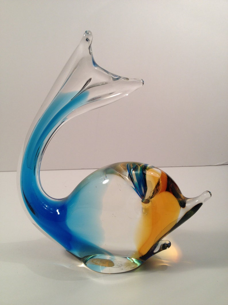 Chalet Canada Art Glass Whale Blue and Yellow Lead Crystal Whale Collectible Glass Decor for Beach Home Mid Century il 794xN eb2n
