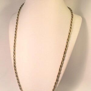 Twisted Gold Tone and Black Cord Necklace, Twisted Rope Style, No Maker&#39;s Mark, Lobster Claw Clasp, Classy for Work or Evening.
