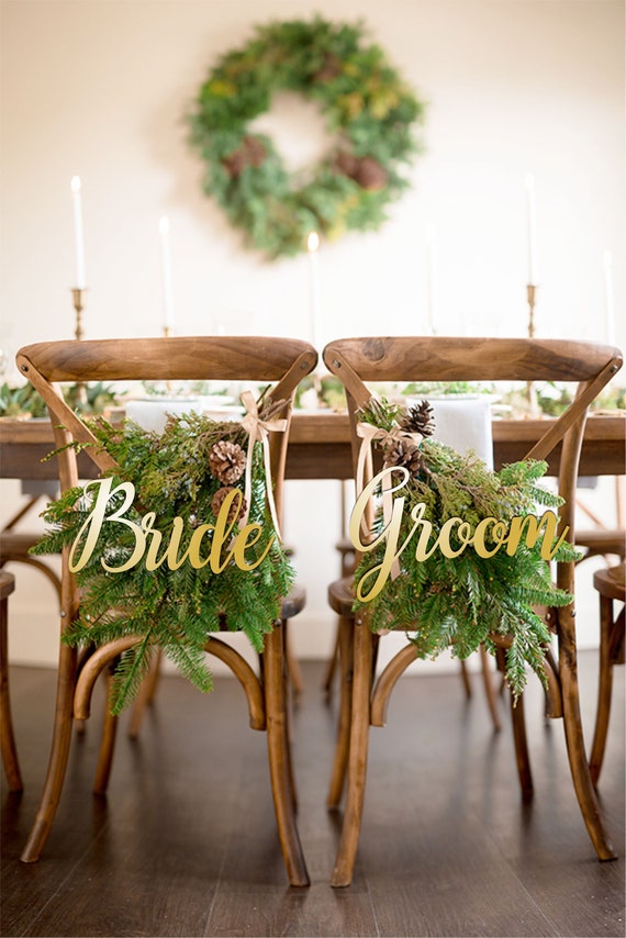 Bride Groom Chair Signs Wedding Chair Signs Rustic Decorations Etsy