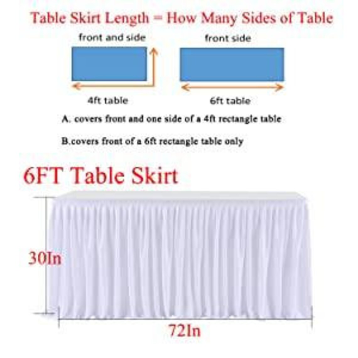 6 ft White Polyester Pleated Table Skirt for WeddingBridal Etsy