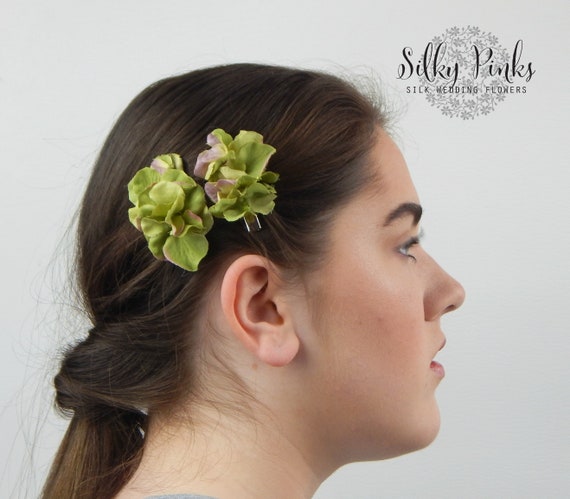 Hair Accessories Green Hydrangea Hair Clips Green Hair Etsy