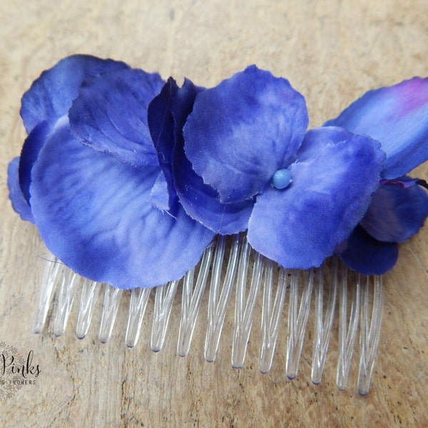 Hair Accessory - Blue Decorated Hair Comb - Blue Hair Accessory - Artificial Hydrangea Hair Decoration - Floral Hair Comb, Flowers for Hair,