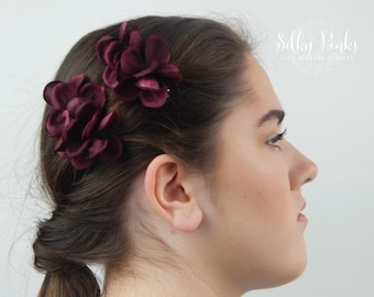 Hydrangea Hair Clips, Wedding Hair Accessories, Burgundy Hair Decorations, Flower Hair Clips