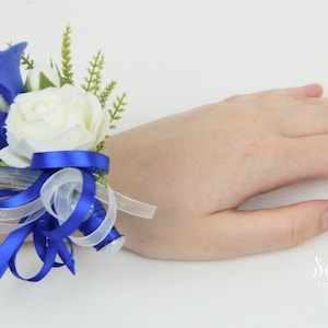 Blue Wrist Corsage and Wedding Boutonniere, Real Touch Calla Lily, Rhinestone Corsage, Mother of the Bride Flowers, Wedding Corsage