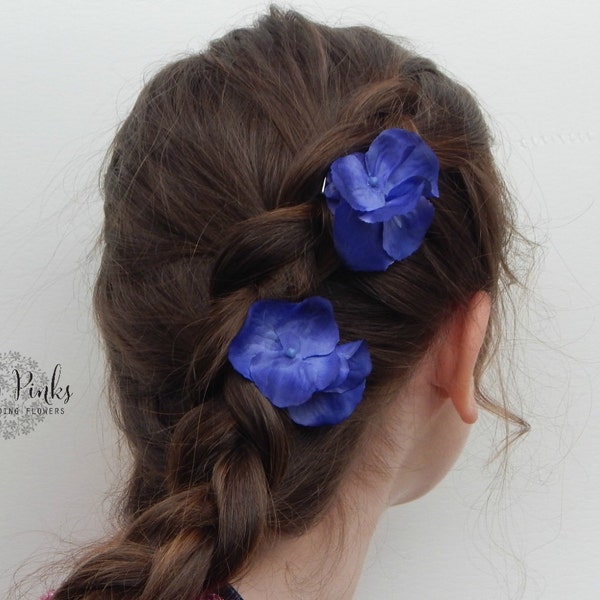 Blue Hair Clips - Hair Accessories - Wedding Hair Flowers - Festival Hair Decorations - Dark Blue Hair Clasps - Hydrangea Hair Clips