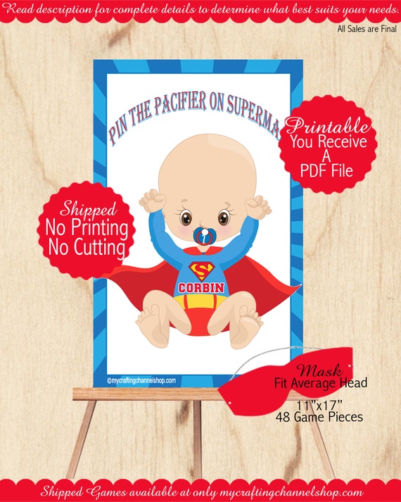 Baby Shower Game Pin the Pacifier on the Baby Boy #1 Dark Skin Glossy Poster,Baby Shower Game,Baby Shower,PDF File,Printed Version Available