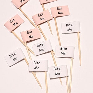 Eat Me Toothpicks - Bite Me Toothpicks - Alice in Wonderland - Fun Toothpicks - Party Toothpicks - Eat Me Picks - Bite Me Picks - Food Picks