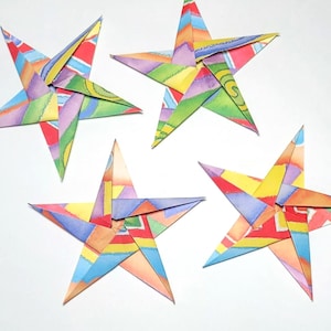 Rainbow Origami Star Ornaments Set of 4 - Origami Stars - Colorful Origami Stars - Paper Stars - Star Party Decor - Paper Mobiles