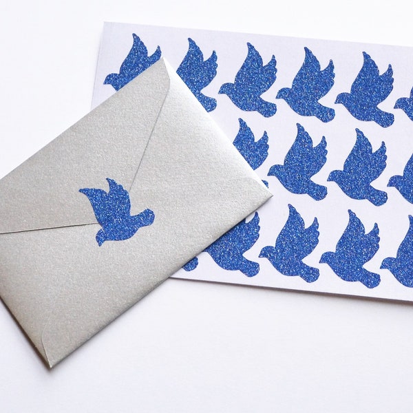 Glitter Dove Stickers - Any Color - Glitter Dove Envelope Seals - Glitter Stickers - Dove Stickers - Dove Envelope Seals