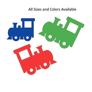 Train Die Cuts - Any size and color - Train Cut Outs - Paper Trains - Train Party Decor - Train Decorations - Red Trains - Blue Trains
