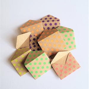 Mini Envelopes - Tiny Kraft Neon Envelopes - Kraft Polkadot Envelopes - Mini Kraft Envelopes - Neon Kraft Envelopes - Tiny Envelopes