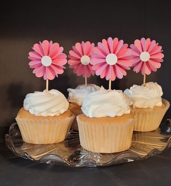 Pink Rosette Cupcake Toppers Baby Shower Cupcake Toppers Etsy