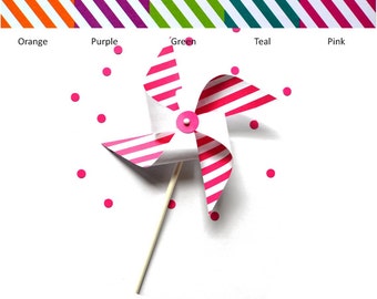 Striped Pinwheels (Set of 6) - Pinwheel Cupcake Toppers - Pinwheels - Pinwheel Favors - Party Favors