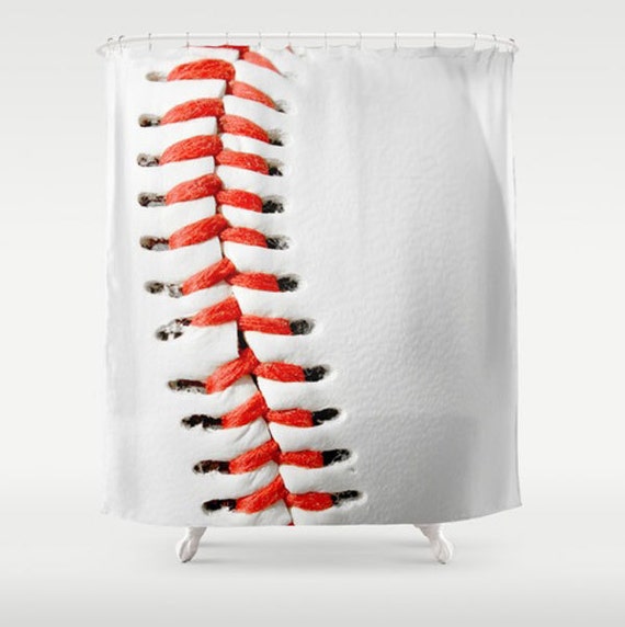 Baseball Bathroom Baseball Shower Curtain Sports Bathroom Red Etsy
