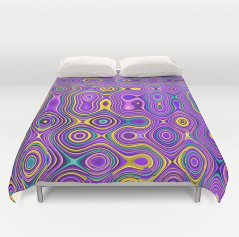 Purple Duvet Cover Purple Yellow Bedding Funky Duvet Etsy