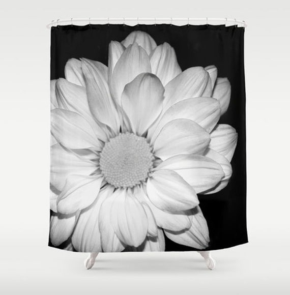 Floral Bath Curtain Black White Gray Flower Shower Etsy
