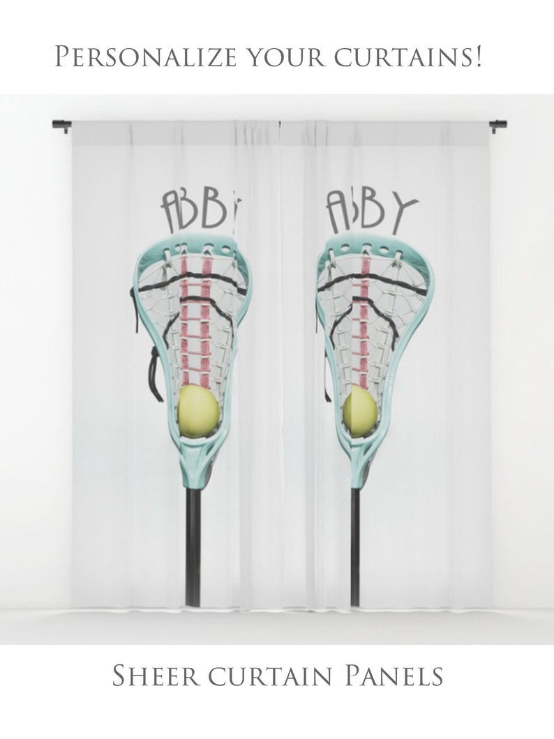 Lacrosse Window Curtain-Sports Decor-Lacrosse Bedroom-Sheer Curtain-Privacy Curtain-Single Panel Curtain-Girls Lacrosse-Personalized Curtain
