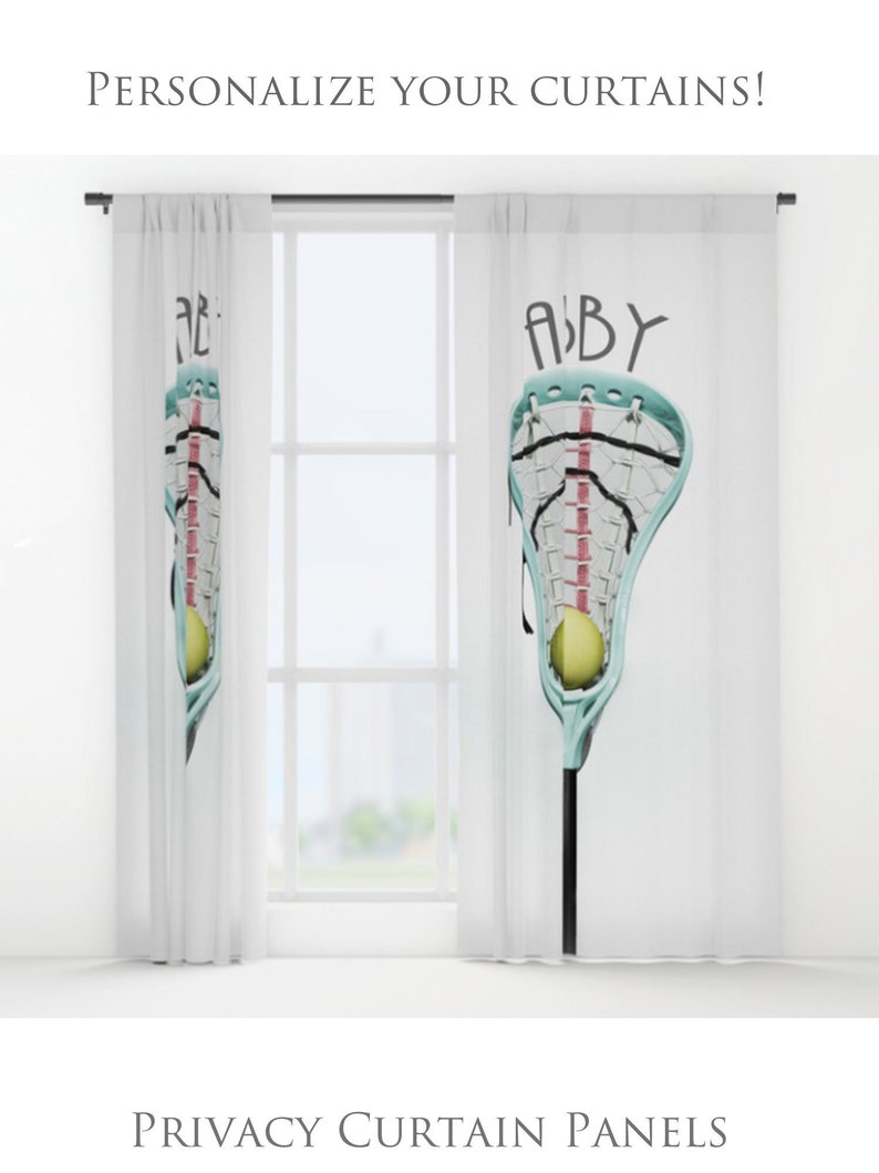Lacrosse Window Curtain-Sports Decor-Lacrosse Bedroom-Sheer Curtain-Privacy Curtain-Single Panel Curtain-Girls Lacrosse-Personalized Curtain