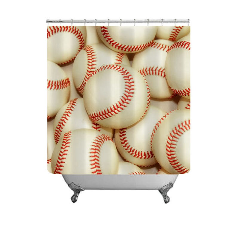 Baseball Bathroom-Baseball Shower Curtain-Sports Bathroom-Red | Etsy