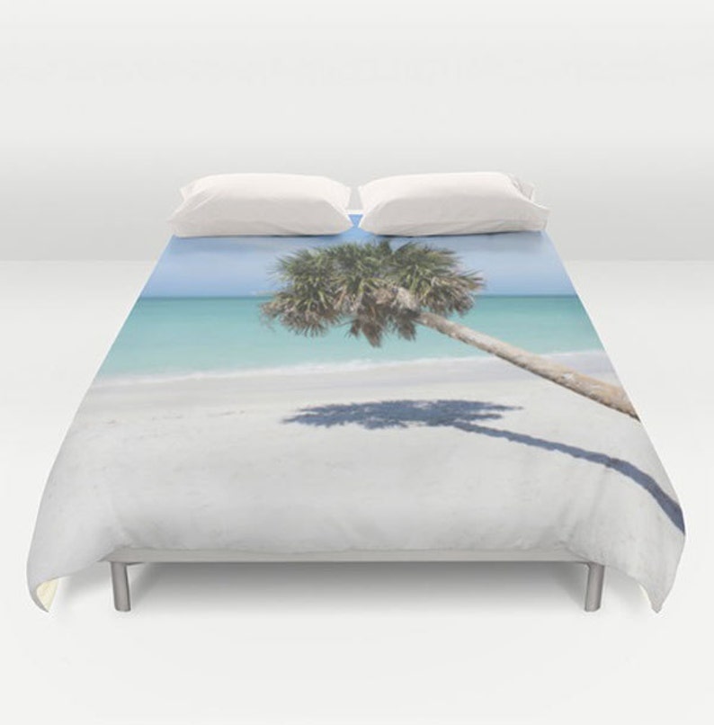 Coastal Bedding Palm Tree Duvet Cover Teal White Duvet Etsy