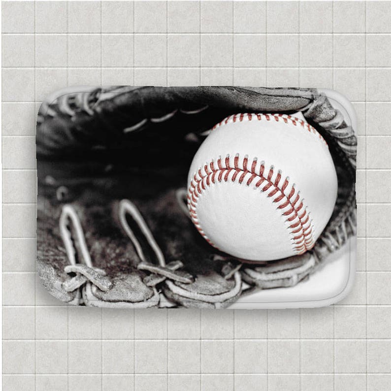 Baseball Bathroom-Baseball Bath Mat-Shower Curtain Combo-Padded Floor Mat-Microfiber Mat-Kids Bathroom-Baseball Decor-Bathroom Floor Mat
