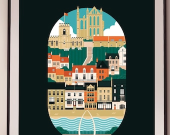 Whitby Harbour Poster Travel Poster - Illustration Print - United Kingdom Home
