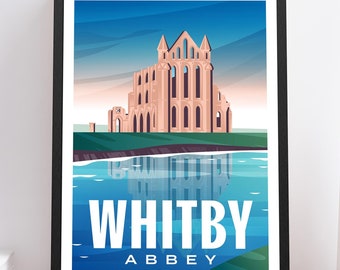Whitby Abbey, Yorkshire Poster Print, England Travel Poster, Home Decor Wall Art