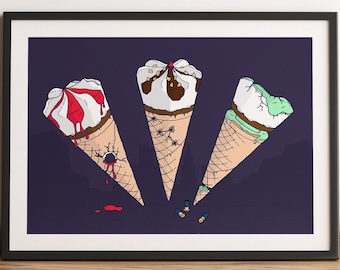 The Cornetto Trilogy Poster - Hot Fuzz, The Worlds end, Shaun of the dead Minimal Filmplakat - Nick Frost, Edgar Wright, Simon Pegg
