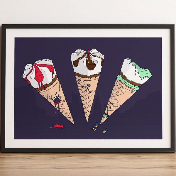 The Cornetto Trilogy Poster - Hot Fuzz, The Worlds end, Shaun of the dead Minimal Movie Poster - Nick Frost, Simon Pegg, Edgar Wright