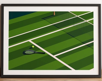 Impresión artística minimalista de cancha de tenis - Póster de tenis para pared deportiva
