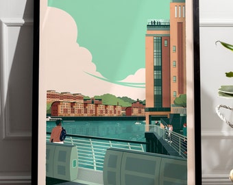 Newcastle Millennium Bridge, Quayside, Baltic Poster - A4, A3 & A2 Prints