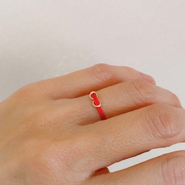 Gold Infinity Ring. Red String Ring. String of Fate. Adjustable Ring. Promise Ring. Couple Rings. Unisex Ring. Valentines Gift. Love Token.