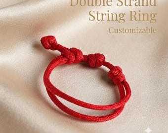 Double Strand Red String Ring • Adjustable. Minimalist Handmade Ring.