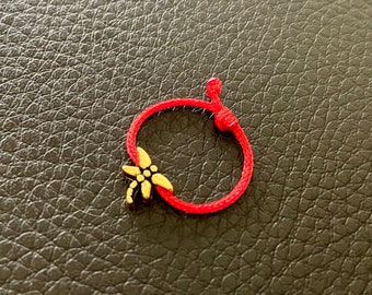 Gold Dragonfly Ring. Red String Ring. String of Fate. Good Luck. Evil Eye. Valentines Gift. Birthday Gift. Minimalist. Love Token.