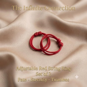 Set of 2 Red String Rings • Adjustable Promise Ring. Customizable Minimalist Couple Rings.